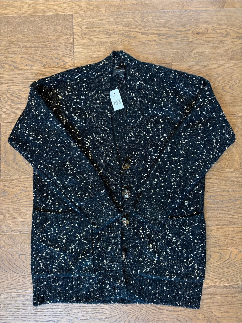 Ann Taylor Black Speckled Button-Up Cardigan Sweater
